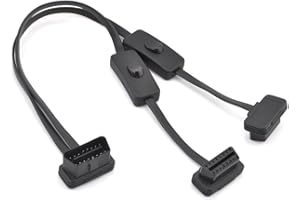 iKKEGOL OBD2 OBDII 1 to 2 Ultra Low Profile 16 Pin Male to Female Y Splitter Cord Diagnostic Extension Cable with Individually Power Switch 50cm / 20"""