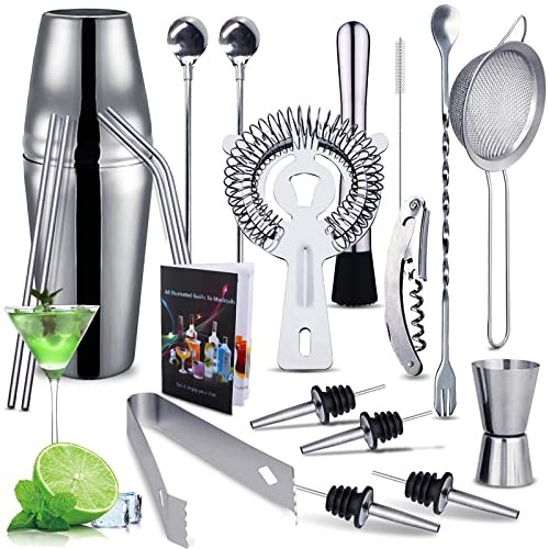 Purpledi Cocktail Shaker Set di 20 Pezzi, Shaker Cocktail Set in Acciao Inox, Kit Barista Professionale, Shaker da 750 ml, Amanti dei Cocktail, Set da Barista per Feste da Bar a Casa