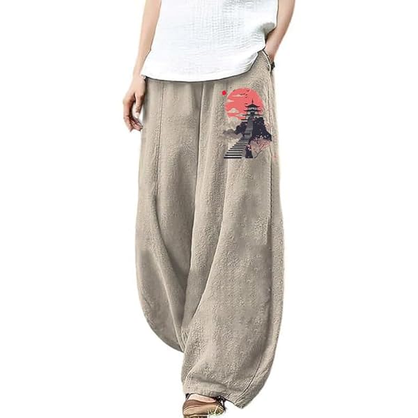 Xolivan Trousers Pants for Women Cotton Linen Fall Casual Novelty