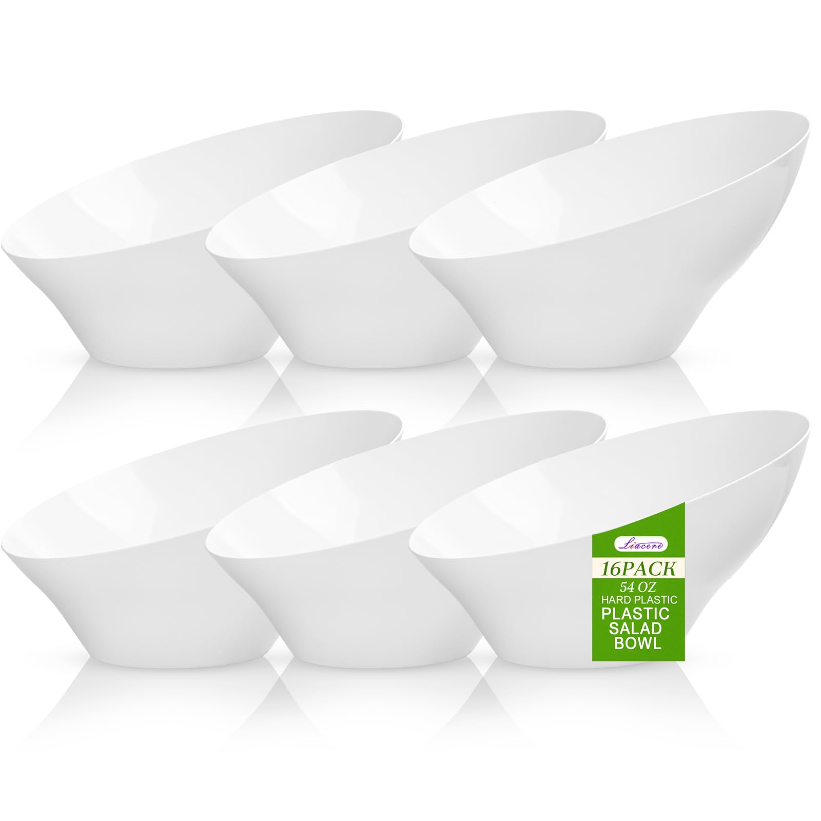 Photo 1 of Liacere 16PCS White Plastic Serving Bowls - 54 OZ Angled Table Salad and Fruit Bowls - Disposable for Chip&Candy - Ideal for Party & Wedding & Halloween