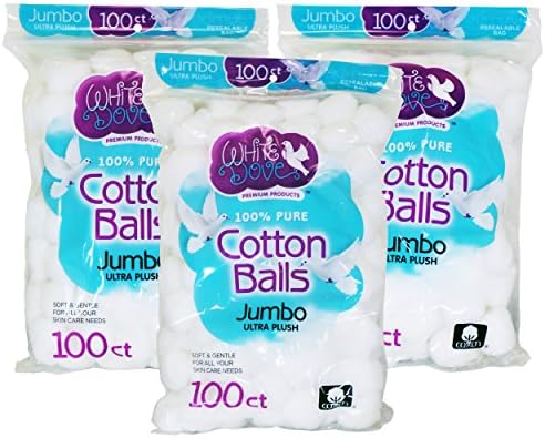 White Dove Cotton Balls, Pure Cotton, 100 Ct (3 Pack)