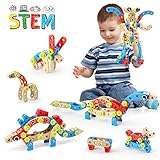 LUKAT Wooden Building Toys for Kids, 96 PCS STEM Toys Set, 4 in 1 Fun Kids Wooden Construction Blocks Toys for 3 4 5 6 7 Year Olds Boys & Girls Educational Toys Gift