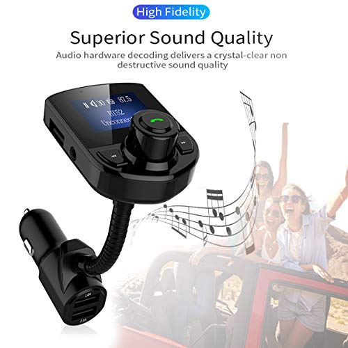 AZWang Bluetooth Car Adapter(Upgraded Version),Bluetooth Transmitter,Bluetooth Aux Adapter with Quick-Charge, 3 USB Ports, 6 Music Playing, Hands-Free Calls, AUX Input
