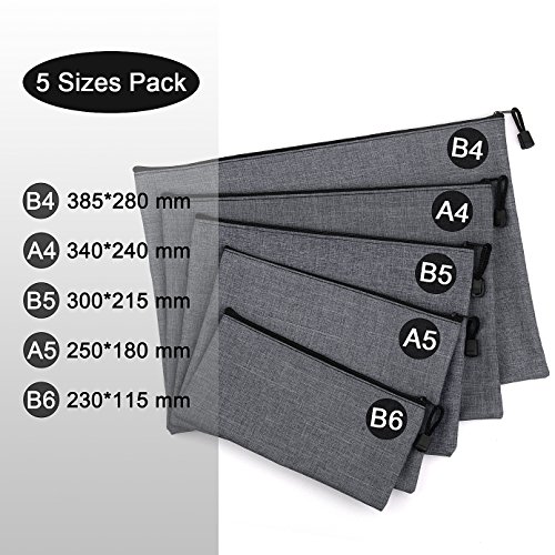 ADVcer 5 Pack Canvas Zipper Tool Bag Set - 5 Sizes B4 A4 B5 A5 B6, Heavy Duty Waterproof Multipurpose Utility Multi Tool Storage Pouch Case for Organizing & Sorting Household Tools, Spare Parts (Gray)