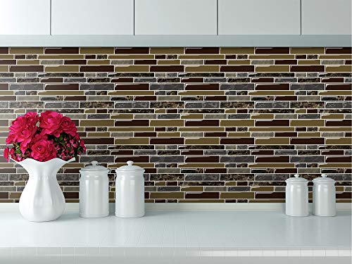 Yipscazo Peel and Stick Anti-Mold Wall Tile for Kitchen Backsplash in Dark Brown (10 Tiles) - Thumbnail 5