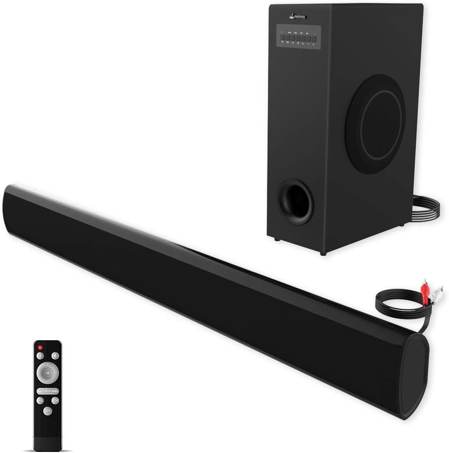 Soundbar with Subwoofer meidong TV Sound Bar with Sub Wired and Wireless Bluetooth Audio Home Theater System for TVs (2.1 Channel, 70W, 37 Inch, Wall Mountable, Remote Control, Model KY 2022 SUB)