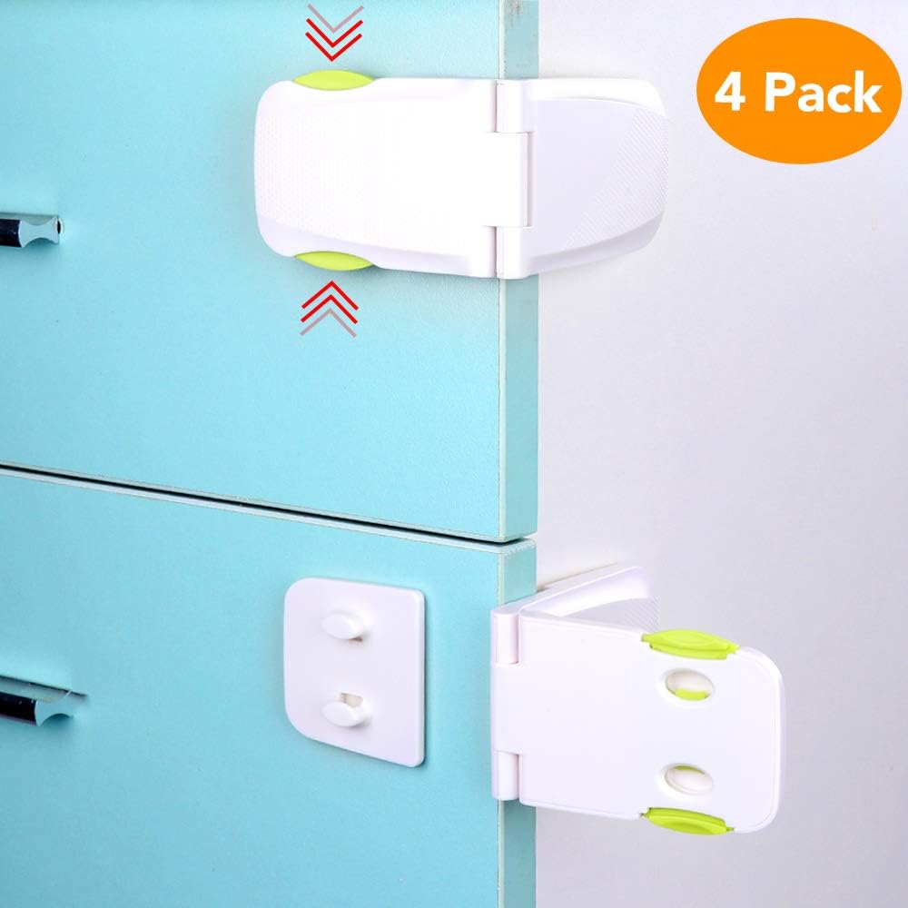 Cabinet Locks Child Safety, McoMce 4 Pack Baby Proofing Cabinet Latches Fridge Lock, Child Proof Cabinet Locks, Baby Safety Locks for Kitchen Storage Doors, Drawers, Cupboard, Oven, Refrigerator