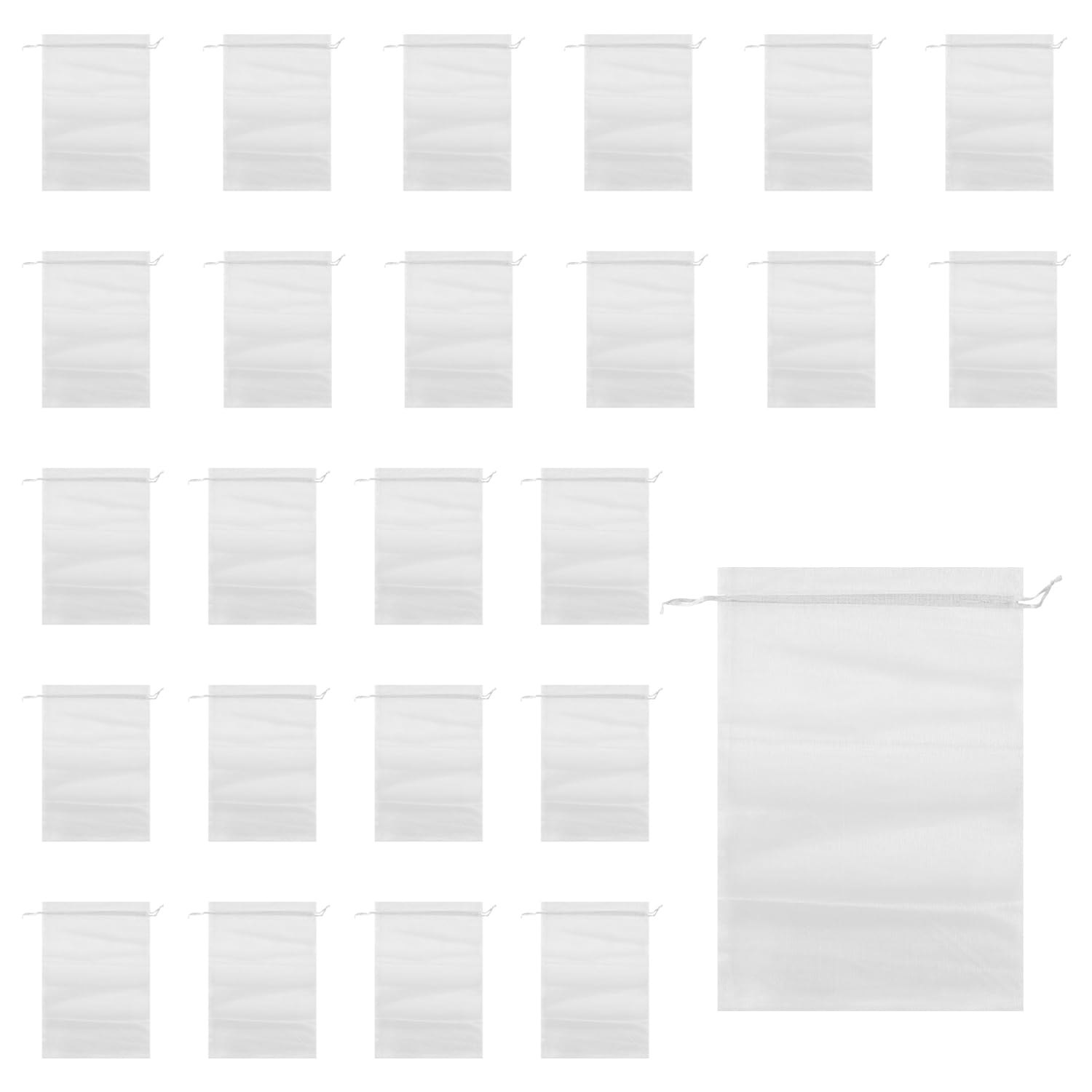 Rumyve24pcs Fruit Net Bag with Drawstring,20× 30cm Garden Fruit cover Net Bag Grape Net Bag, Fruit Net Bag Protection From Fruit Flies Bees Birds