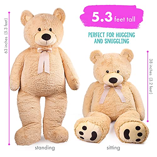 LotFancy 5 FT Giant Teddy Bear Stuffed Animal, Cuddly Big Bear Plush