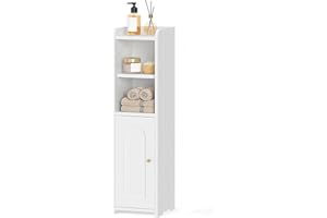 Hzuaneri Bathroom Storage Cabinet, Small Corner Floor Cabinet with Doors and Adjustable Shelf, Narrow Toilet Paper Cabinets, Bathroom Organizer for Small Spaces, White BC19703X
