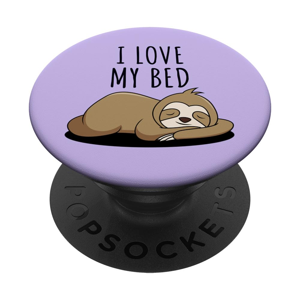 I Love My Bed Lazy Sleepy Sloth Relaxing Funny Pastel Purple PopSockets Adhesive PopGrip