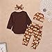 Mikrdoo 4Pcs Set Thanksgiving Outfit Toddler Baby Long Sleeve Romper Tops+ Pants + Hat + Headband Clothes Set (0-3 Months)