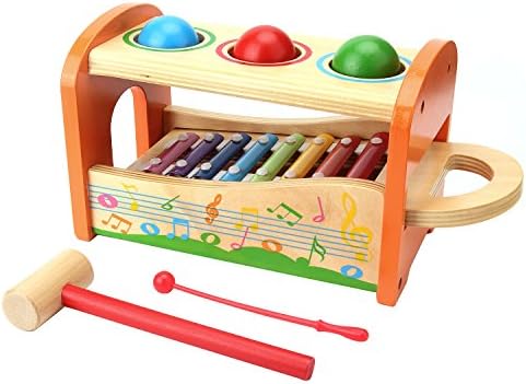 Targherle Wood Toys for Kids 2 in 1 Wooden Pond &amp; Tap Bench with Slide Out Xylophone- Toddlers Wooden Early Educational and Musical Toys for 1 year old and up