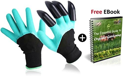Best Pair Of Garden Genie Gloves By OBM: Heavy-Duty Weatherproof & Breathable Hand Protection For Landscaping Planting Digging Composting & Pruning Thorny Roses-Unisex & One Size-With Right Hand Claws