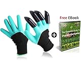 Best Pair Of Garden Genie Gloves By OBM: Heavy-Duty Weatherproof & Breathable Hand Protection For Landscaping Planting Digging Composting & Pruning Thorny Roses-Unisex & One Size-With Right Hand Claws