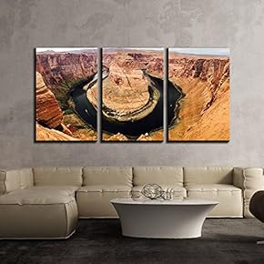 3 Piece Canvas Wall Art - Horseshoe Bend, Arizona - Modern Home Art Stretched and Framed Ready to Hang - 16"x24"x3 Panels