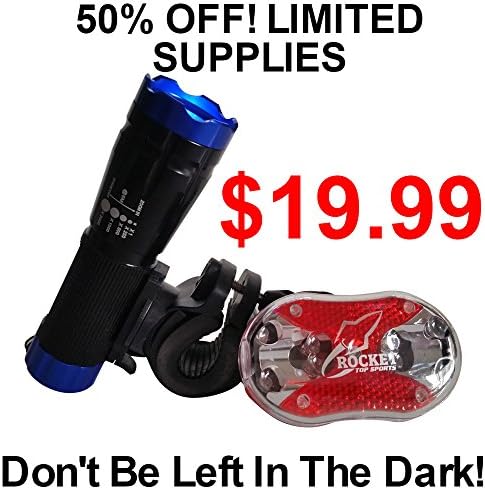 Rocket Top Sports XL BRITE 1 Bike Light Set includes 1-LED Front and Rear Red Taillight, Blue