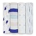 aden + anais Classic Swaddle Baby Blanket, 100% Cotton Muslin, Large 47 X 47 inch, 4 Pack, High Seas, Whales / Anchors / Waves