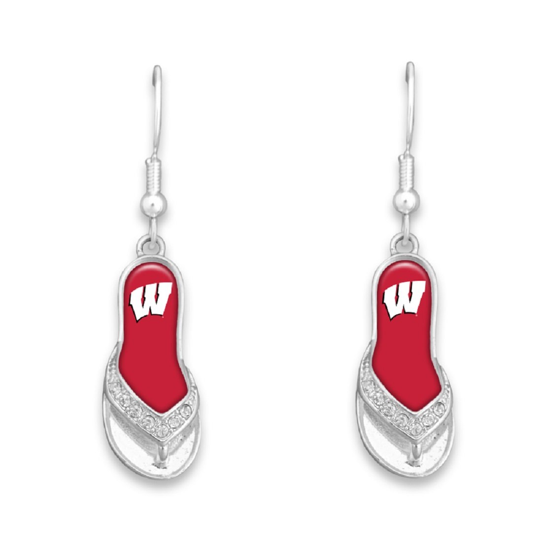 Wisconsin Badgers 1.25 Inch Licensed Silver Toned Flip Flop Earrings