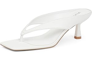 VIUGJNEX Women’s Kitten Heels Flip Flops Slip On Open Toe Low Heels Thong Square Slide Summer Fashion Party Heeled Dressy Sandals for Women