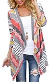 Myobe Womens 3 4 Sleeve Red Striped Aztec Open Front Cable Knit Cardigan Sweater
