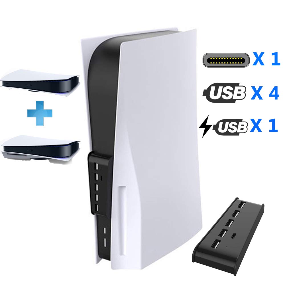PS5 Gaming Console Hub, 4 USB Port Hub,1 Charging USB Port