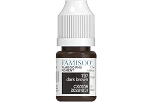 FAMISOO PMU Pigments for Eyebrow 0.169oz/5ml Professional Tattoo Ink for Long-Lasting Eyebrows Color Microblading Ink Permanent Makeup Beauty Tattoo Supplies(T97 Dark Brown)