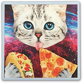 Contact Lens Box Holder Container Case Storage Eyecare Kit - Galaxy Space Lovely Cat Eat Taco Pizza
