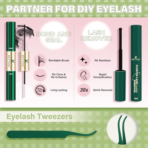 KEYYOU Fairy Lash Clusters Kit, Manga Eyelash Extension Kit at Home, 144pcs D Curl Wispy Natural Invisible Band Lash with Waterproof Lash Extensions Kit (Fairy-D-8-18MIX)