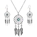 lauhonmin 3pcs Women Retro Silver Turquoise Feather Dream Catcher Pendant Necklace Earrings Set Family Friend Gifts