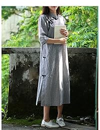 lzjn Mujer Vestido chino cheongsam Entramado Maxi vestido de lino con media manga