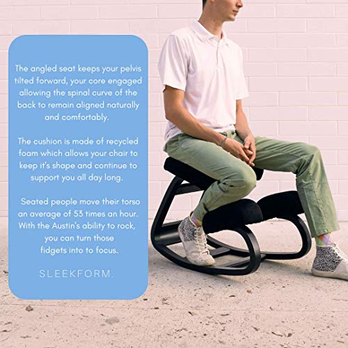 Sleekform Ergonomic Austin Kneeling Chair | Posture Correcting Wooden Stool for Office & Home | Back Support, Neck Pain & Spine Tension Relief | Rocking Kneel Seat with Orthopedic Soft Knee Cushions
