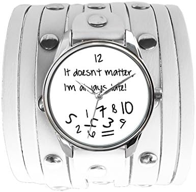 ZIZ Big White It Doesn't Matter, I'm Always Late Watch, Quartz Analog Watch with Leather Band