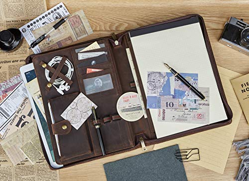 image for AZXCG Handmade Vintage Leather Padfolio Portfolio Case Zippered Busine