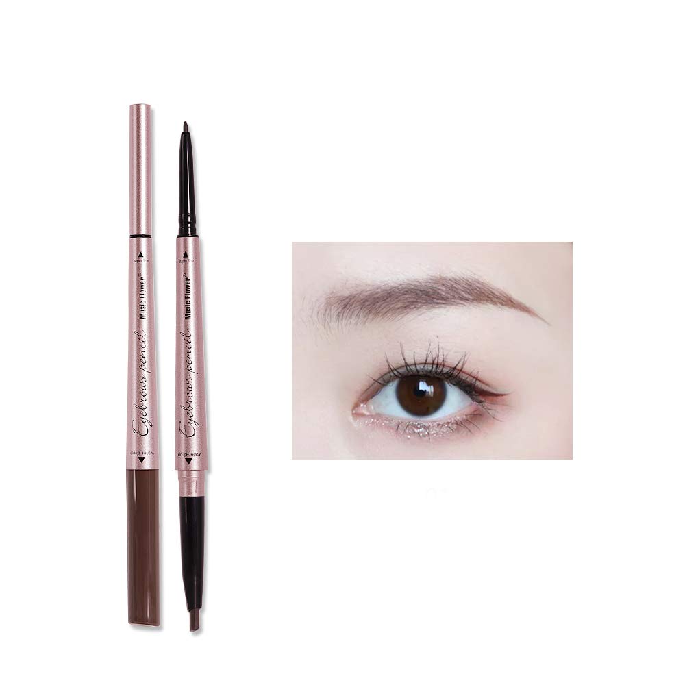 Music Flower 4 Color Double Head Eyebrow Pencil Stereoscopic Eye Makeup Waterproof Smudge-proof Long-lasting Silky (1# Dark coffee)