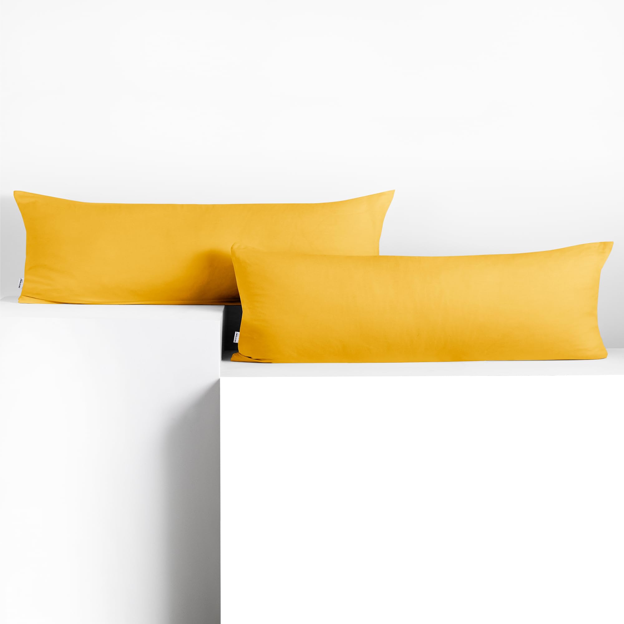 DecoKing 2 Pillowcases 40 x 200 cm Jersey 100% Combed Cotton Zip Yellow Amber