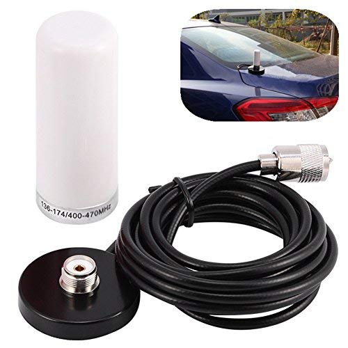 Vhf/UHF Dual-Band Vehicle Mobile Radio Antenna with Magnetic Mount Base Cable for Car Two-Way Radio Walkie-Talkie(White)