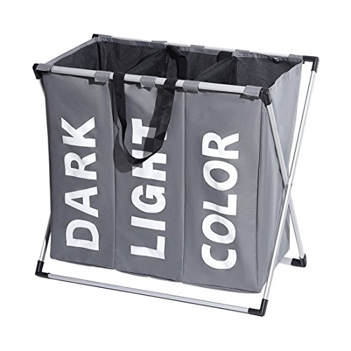 Jiyaru 3 Sections Laundry Hamper Foldable Basket Clothes Storage Bag with Handle