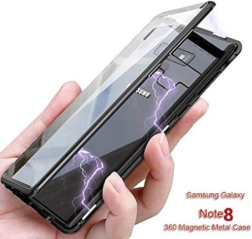 Axxeum- 360 Degree, Ultra Slim Magnetic Metal Frame case with Back Tempered Glass, Built-in Powerful Magnet case for Samsung Galaxy Note 8 (Black)