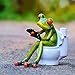 HAPTIME Frog Figurine Decor, A Frog Sitting on The Toilet Playing with his Phone, Frog Sculpture Statue, Creative Craft Resin, Great for Desk Bathroom Home Decoration (4.3 inch)