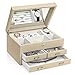 SONGMICS Jewelry Box, Lockable Jewelry Organizer, with Full Length Inside Mirror, 3 Drawers, Thickened Frame, Mother's Day gift, Beige UJBC230BE