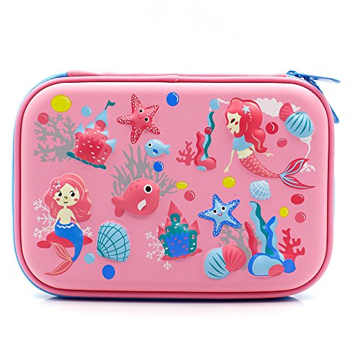 SOOCUTE Mermaid Big Capacity Hardtop Pencil Case with Compartment - Cute School Stationery Supply Organizer Box Pen Holder for Kids Girls Toddlers (Light Pink)
