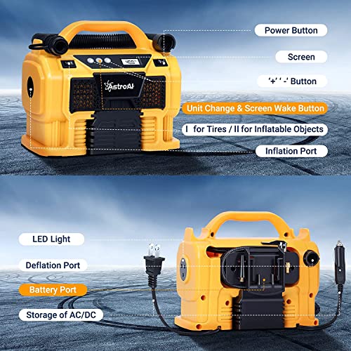 AstroAI Tire Inflator Air Compressor Portable Cordless Car Tire Pump