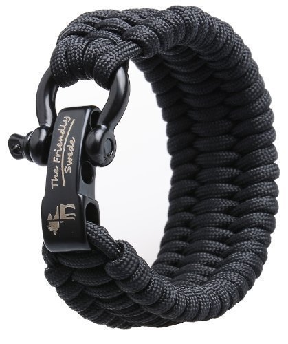 The Friendly Swede Trilobite Extra Beefy 550 lb Paracord Survival Bracelet with Stainless Steel Black Bow Shackle, Available in 3 Adjustable Sizes (Black, fits 6”-7” Wrists)