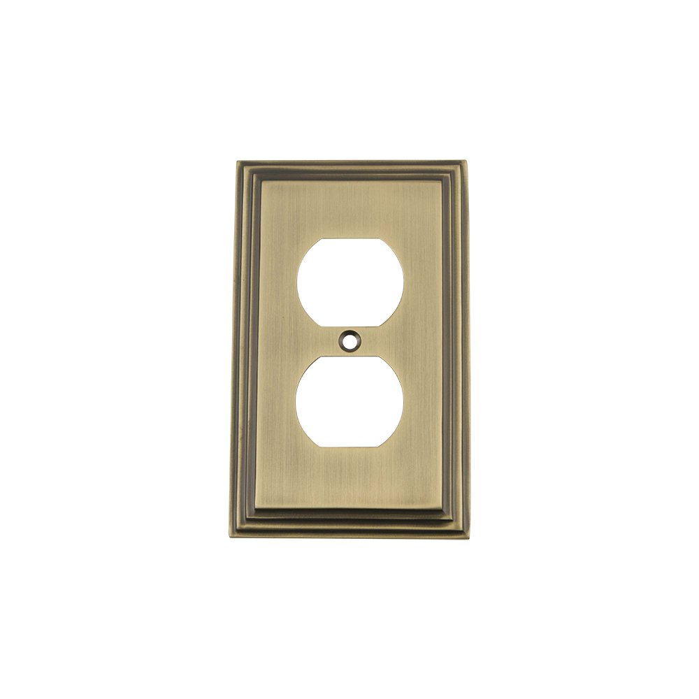Nostalgic Warehouse 719740 Deco Switch Plate with Outlet, Antique Brass
