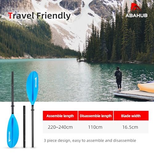 Abahub Kayak Paddle, 220 cm to 240 cm, Adjustable Aluminium Double Oars Kayak Paddle Kayak Paddle Paddle with Paddle Line for Kayak Rowing Boat Canoe Black/White/Blue/Green/Orange/Yellow/Turquoise