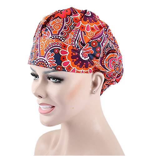 QiaTi Women Scrub Hats with Sweatband Adjustable Cotton Bouffant Cap Doctor Scrub Cap Free Size (Style Set 2) - Thumbnail 3