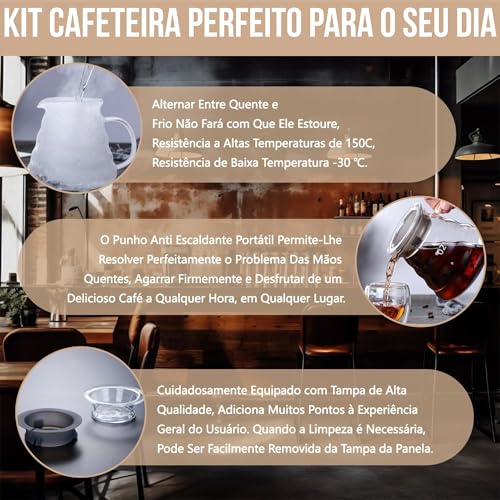 Kit Cafeteira 600ml, 120 Filtros v60, Cafés Jarra Vidro Borosilicato, Coador v60, Coador de Cafe Vidro, Clever Dripper, Kit Cafeteira Filtrador V60 Coador de Café Passador de Café