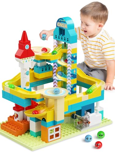 Space-Themed Marble Run,with Motorized Lift,Large Building Blocks Compatible Major Brands,STEM Boys and Girls Toy for Ages 6+