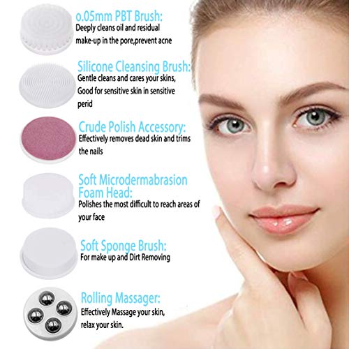 【2019 Upgraded】Gackoko Facial Cleansing Brush-Waterproof Face Spin Brush Set with 6 Brush Heads,Gentle Exfoliating,Deep Cleansing face Microdermabrasion,Stimulates Face Blood Circulation